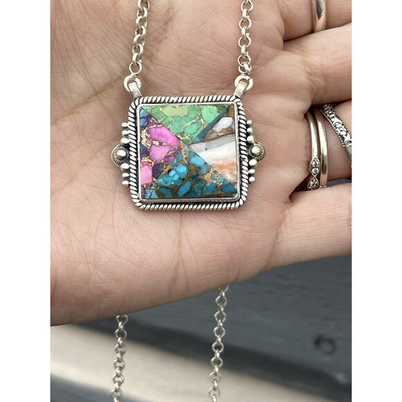 Turquoise & Spiny Oyster  Inlay Necklace - Picture 5 of 9